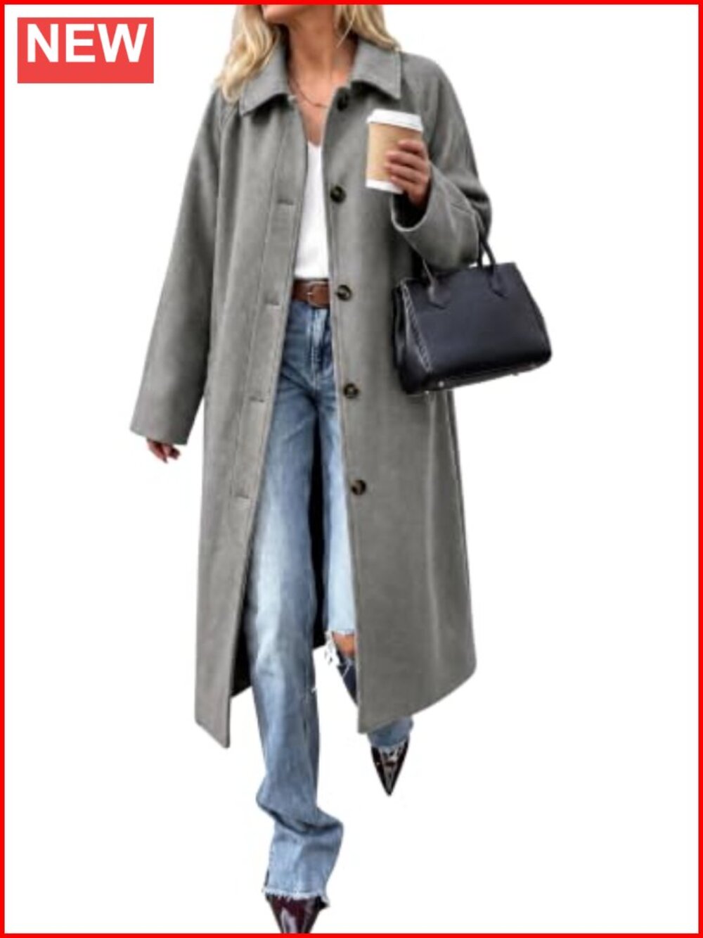 Women's Long Wool Pea Coat Lapel Single Breasted Overcoat